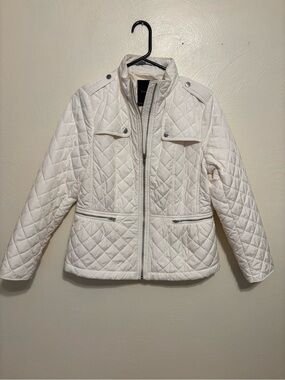 Talbots White Quilted Moto Jacket Lightweight Zip Front Women’s